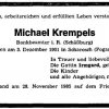 Krempels Michael 1901-1985 Todesanzeige